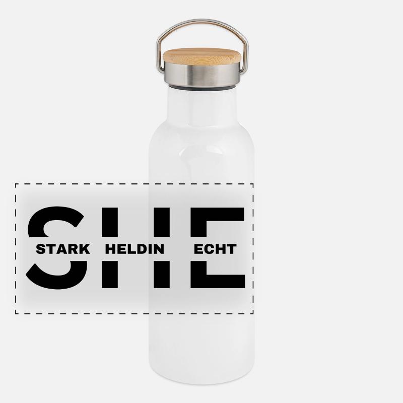 SHE, STARK, HELDIN, ECHT Panorama Thermosflasche mit Bambusdeckel