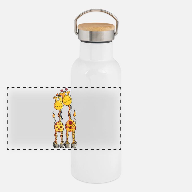 Verliebte Giraffen Panorama Thermosflasche mit Bambusdeckel