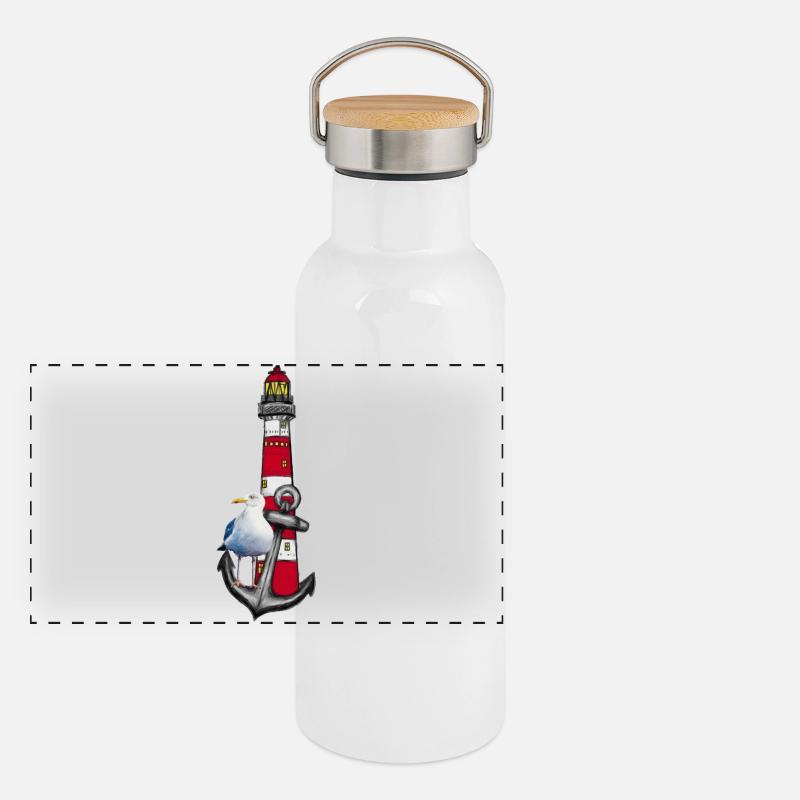 Phare Plage Oiseau Graphique Ancre Gourde isotherme avec bouchon en bambou