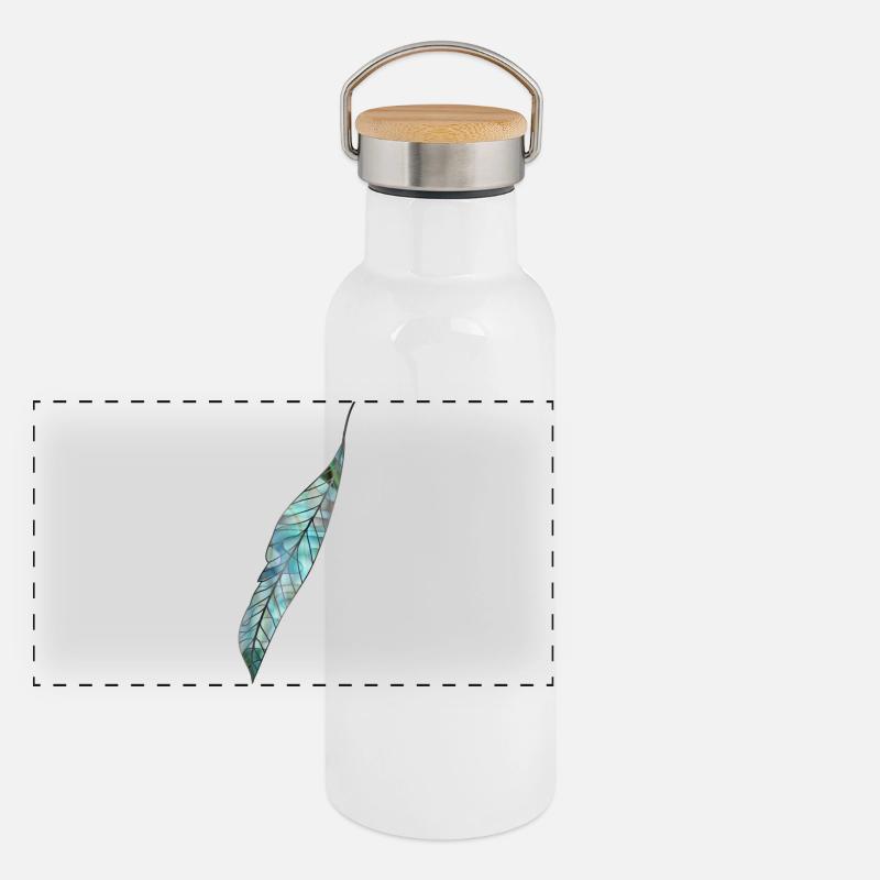 perlmuttfarbene Feder in maritimen Farben Panorama Thermosflasche mit Bambusdeckel