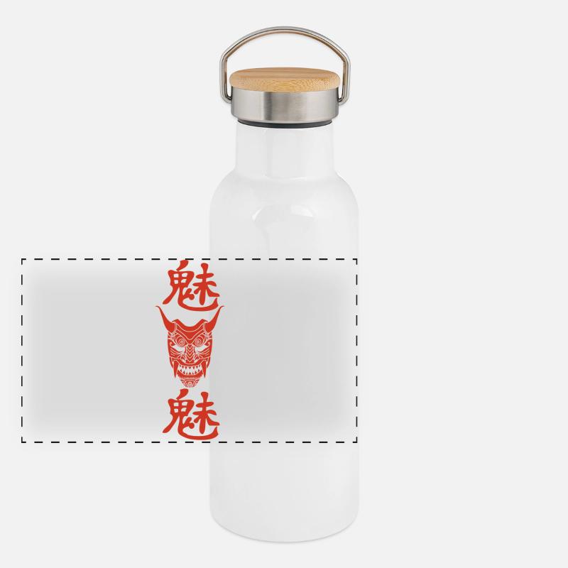 Japanischer roter Dämon Panorama Thermosflasche mit Bambusdeckel