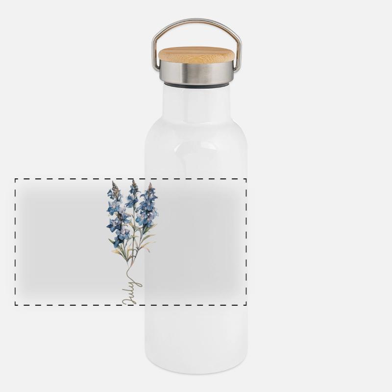 Blaues und weißes Blumendesign Panorama Thermosflasche mit Bambusdeckel