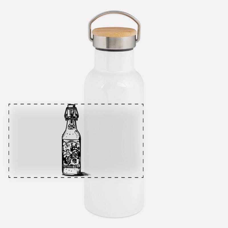 Gezeichnete Bierflasche mit Etikett Panorama Thermosflasche mit Bambusdeckel