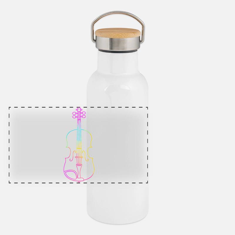 Violine Strichzeichnung Panorama Thermosflasche mit Bambusdeckel