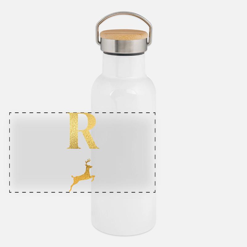 Buchstabe r goldener Hirsch - Geschenkidee Panorama Thermosflasche mit Bambusdeckel