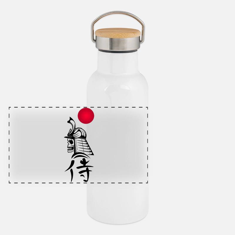 Schwarzer Samurai und Rote Sonne Panorama Thermosflasche mit Bambusdeckel