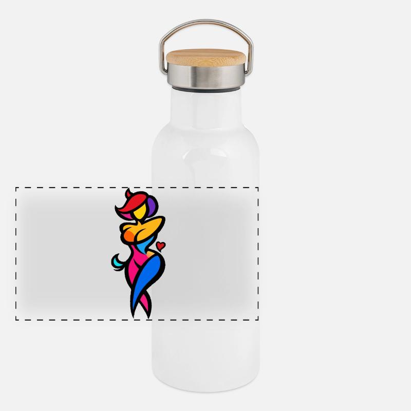 Bunte Tänzer-Silhouette - Panorama Thermosflasche mit Bambusdeckel - Weiß