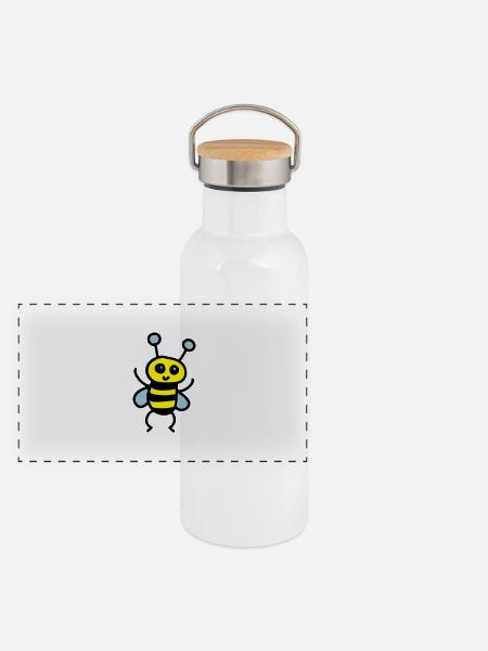 Abeille mignonne 3 - Gourde isotherme avec bouchon en bambou - blanc - Devant