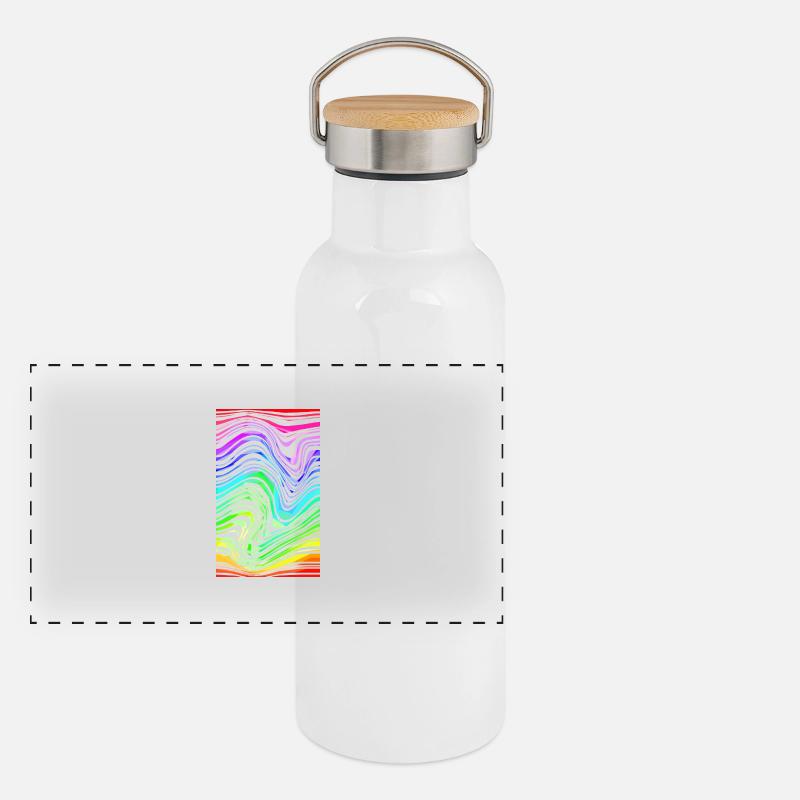 Zebra Muster Neon Regenbogen LSD Trip verballert Panorama Thermosflasche mit Bambusdeckel