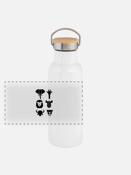 Africa wildlife animals - Panoramic Thermal Bottle with Bamboo Lid - white - Front