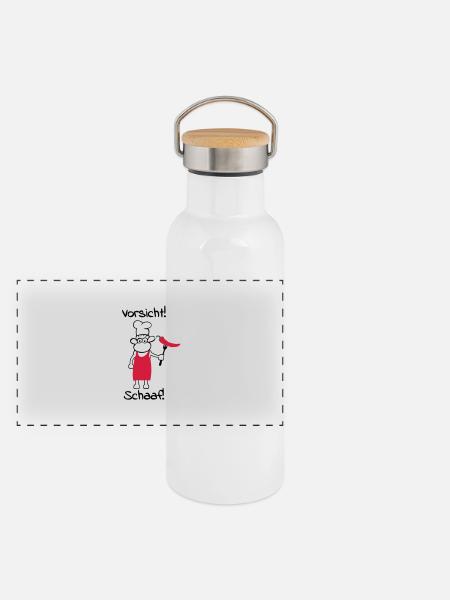 Caution schaaf! - Panoramic Thermal Bottle with Bamboo Lid - white - Front