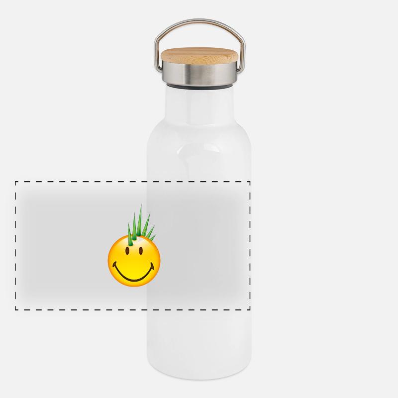 Smiley Punk Panorama Thermosflasche mit Bambusdeckel