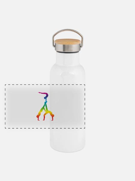 Akrobatik, Turnen - Panorama Thermosflasche mit Bambusdeckel - Weiß