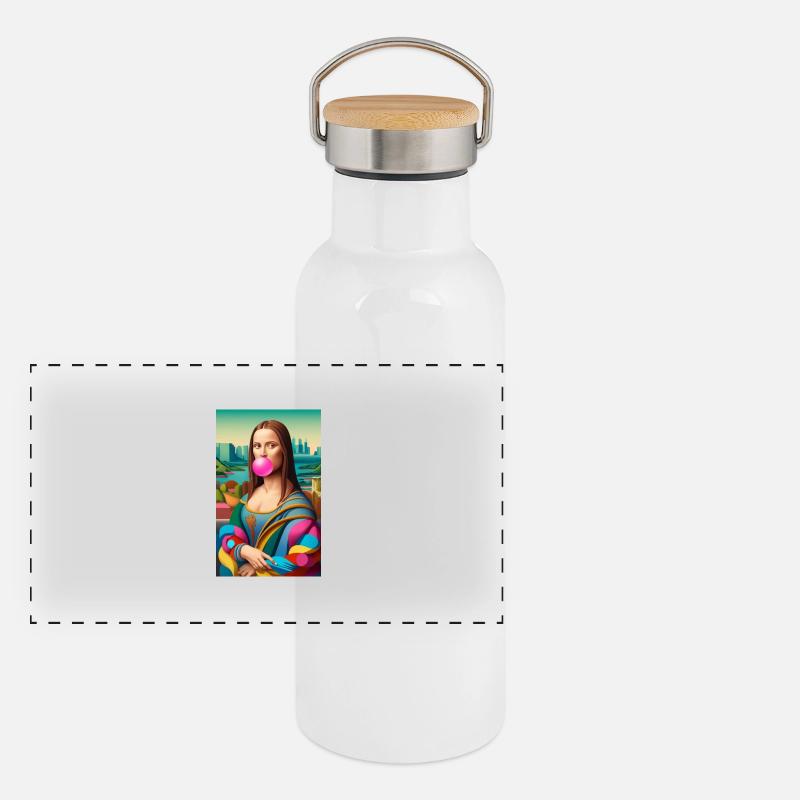 Mona lisa as a model 80s style with bubble gum Gourde isotherme avec bouchon en bambou