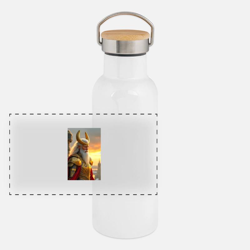 Heimdall ist der wachsame Hüter des Bifrösts Panorama Thermosflasche mit Bambusdeckel
