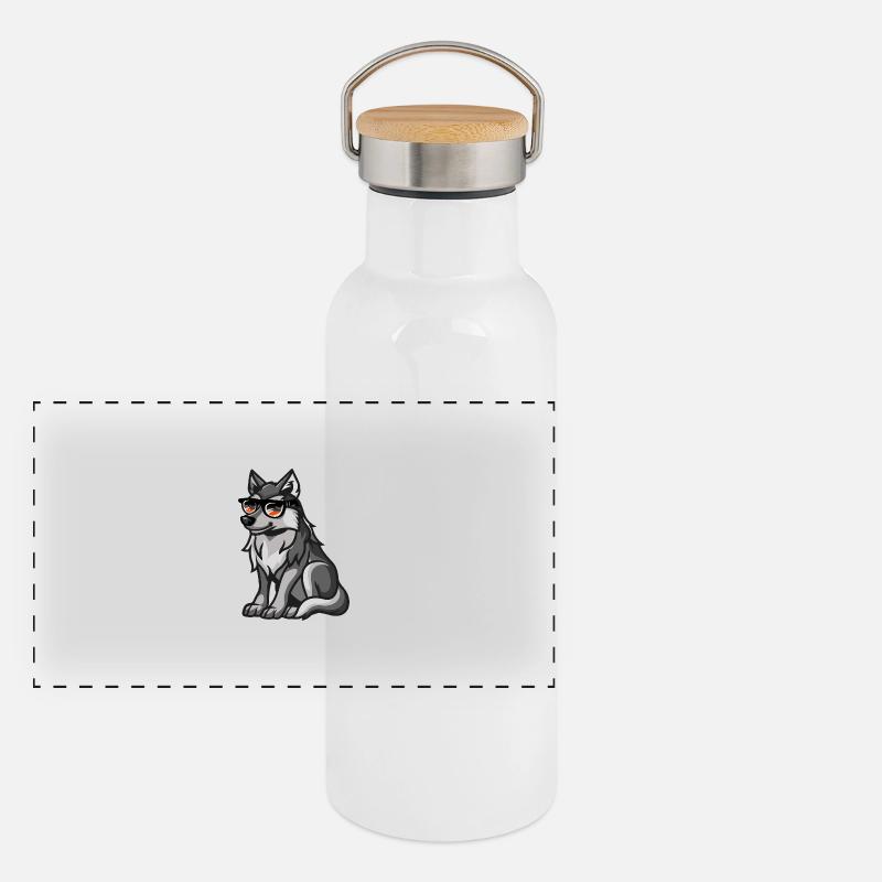 Loup Cool Animal Gourde isotherme avec bouchon en bambou