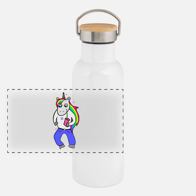 Einhorn Disco mit Getränk Panorama Thermosflasche mit Bambusdeckel