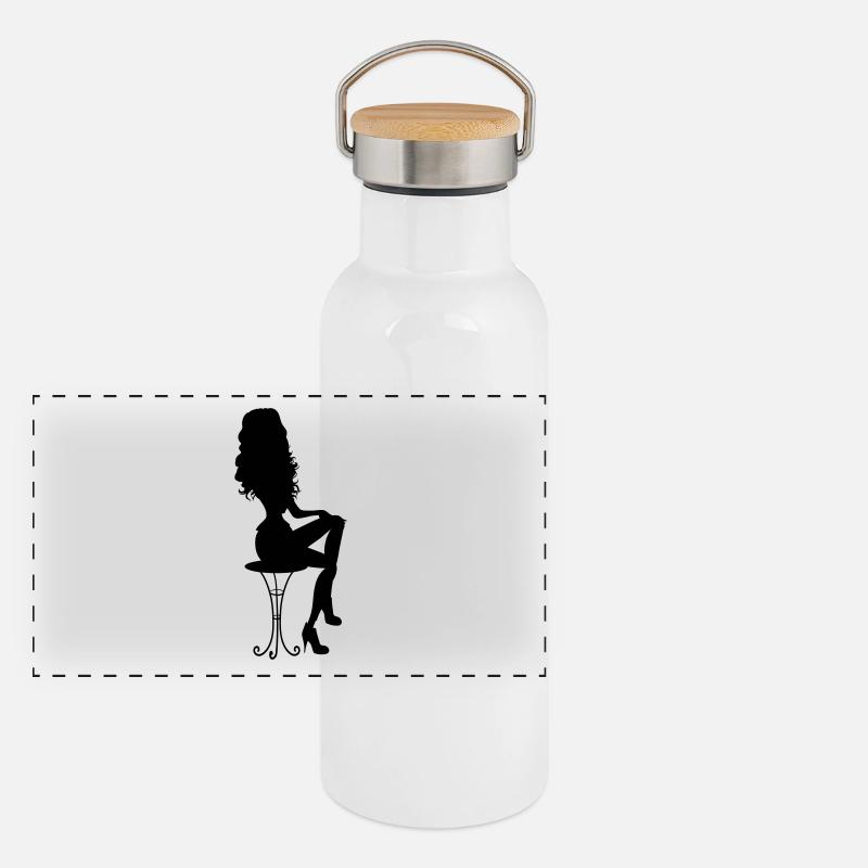 Frau auf Stuhl Panorama Thermosflasche mit Bambusdeckel