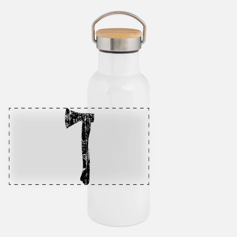 Beil oder Axt (Vintage) Panorama Thermosflasche mit Bambusdeckel