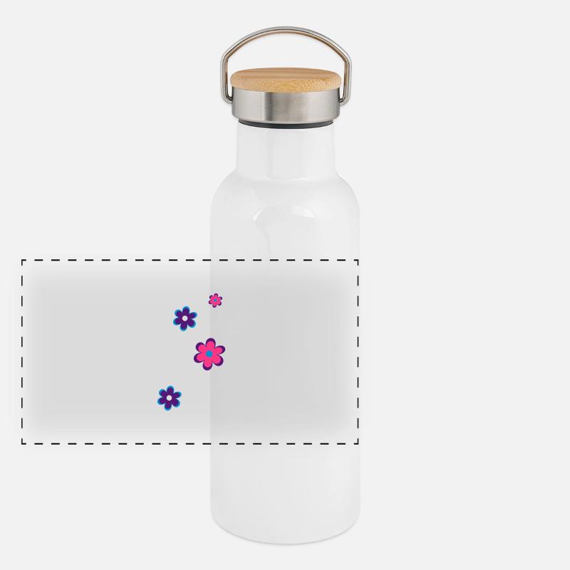 Fleurs - Gourde isotherme avec bouchon en bambou - blanc
