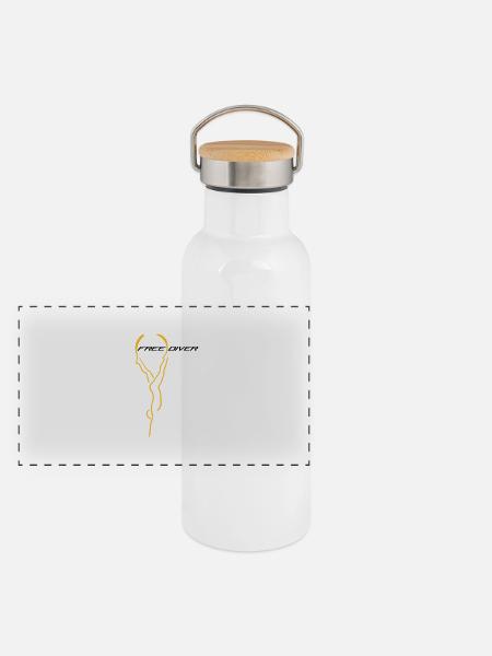Freediver Apnoe - Panorama Thermosflasche mit Bambusdeckel - Weiß - Vorne