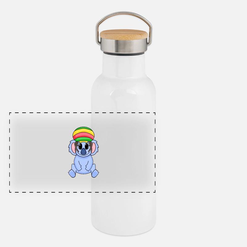 Rasta Koala - Gourde isotherme avec bouchon en bambou - blanc