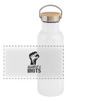 Against all Idiots - Panoramic Thermal Bottle with Bamboo Lid - white - Front