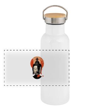 Tête de Bouddha Design T Shirt - Gourde isotherme avec bouchon en bambou - blanc - Devant