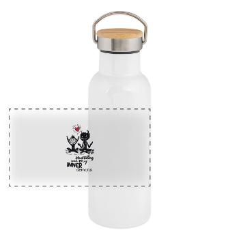 Meditating Demon - Panoramic Thermal Bottle with Bamboo Lid - white - Front