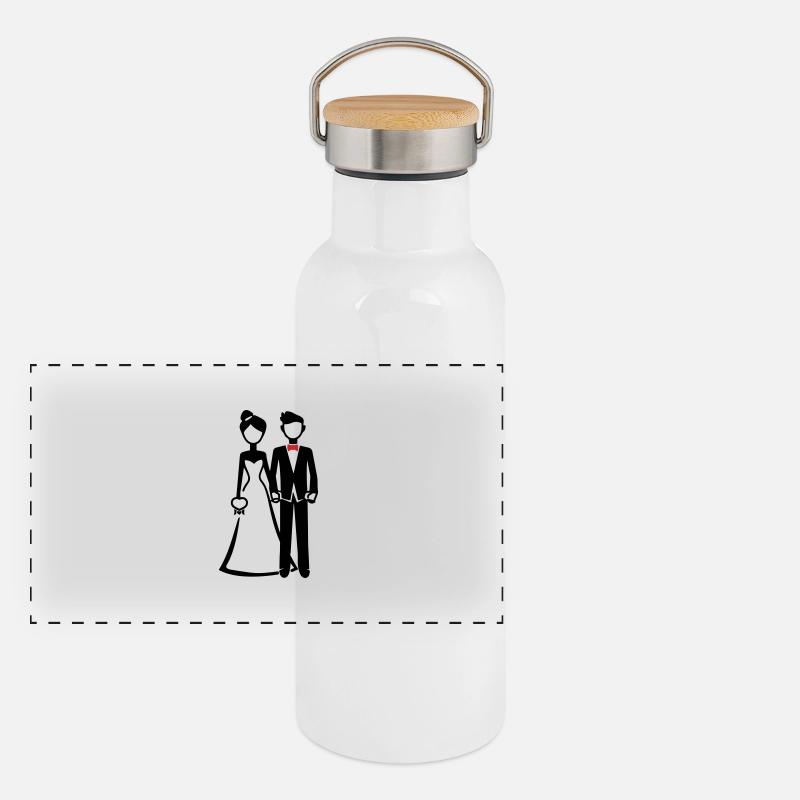 Mariée et marié Gourde isotherme avec bouchon en bambou