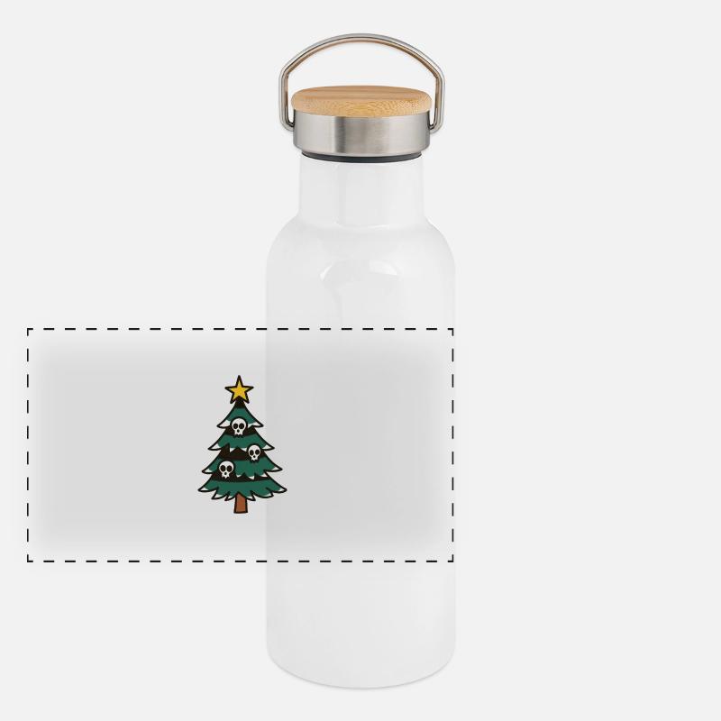 Düsterer Weihnachtsbaum mit Totenköpfen Panorama Thermosflasche mit Bambusdeckel