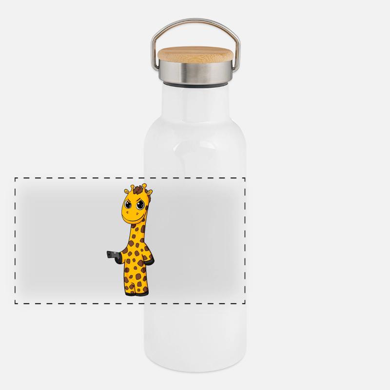 Giraffe mit Pistole Panorama Thermosflasche mit Bambusdeckel