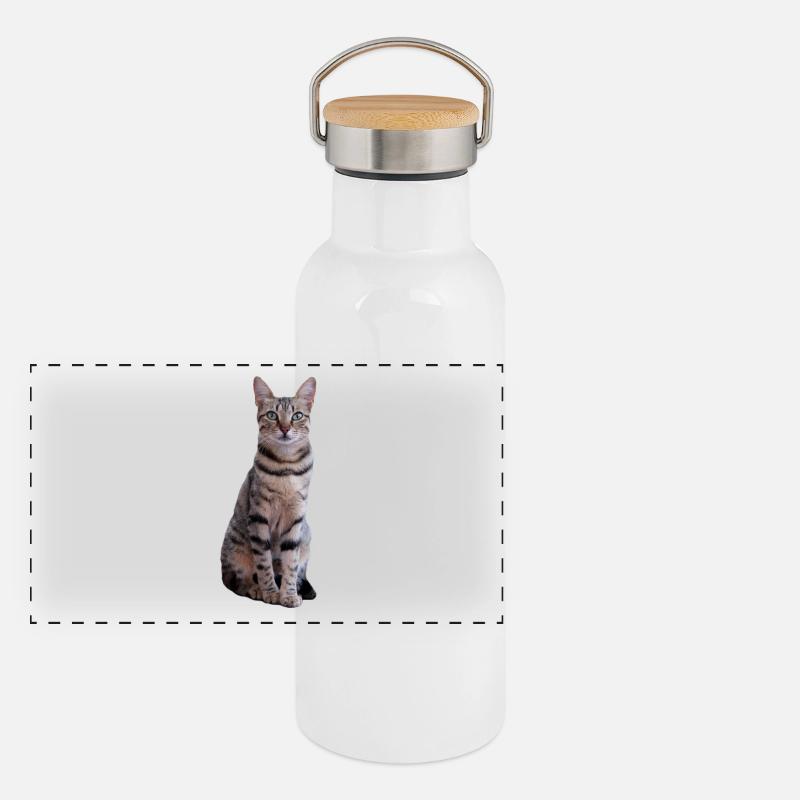 Katze Kätzchen Tigerkatze Katzenshirt Geschenk - Panorama Thermosflasche mit Bambusdeckel - Weiß