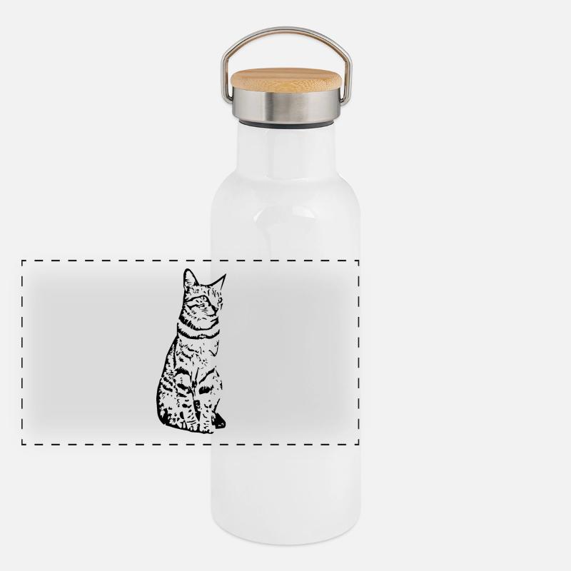 Katze schwarz Panorama Thermosflasche mit Bambusdeckel