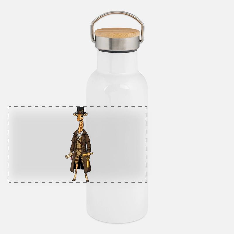 Giraffe Explorer Steampunk Chic Zylinder Panorama Thermosflasche mit Bambusdeckel