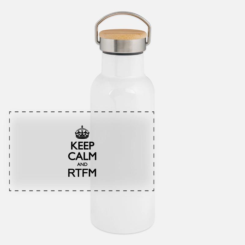 Keep calm and RTFM Gourde isotherme avec bouchon en bambou