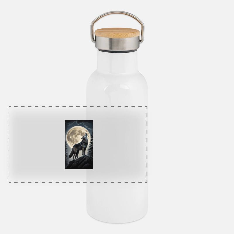 Wolf Panorama Thermosflasche mit Bambusdeckel