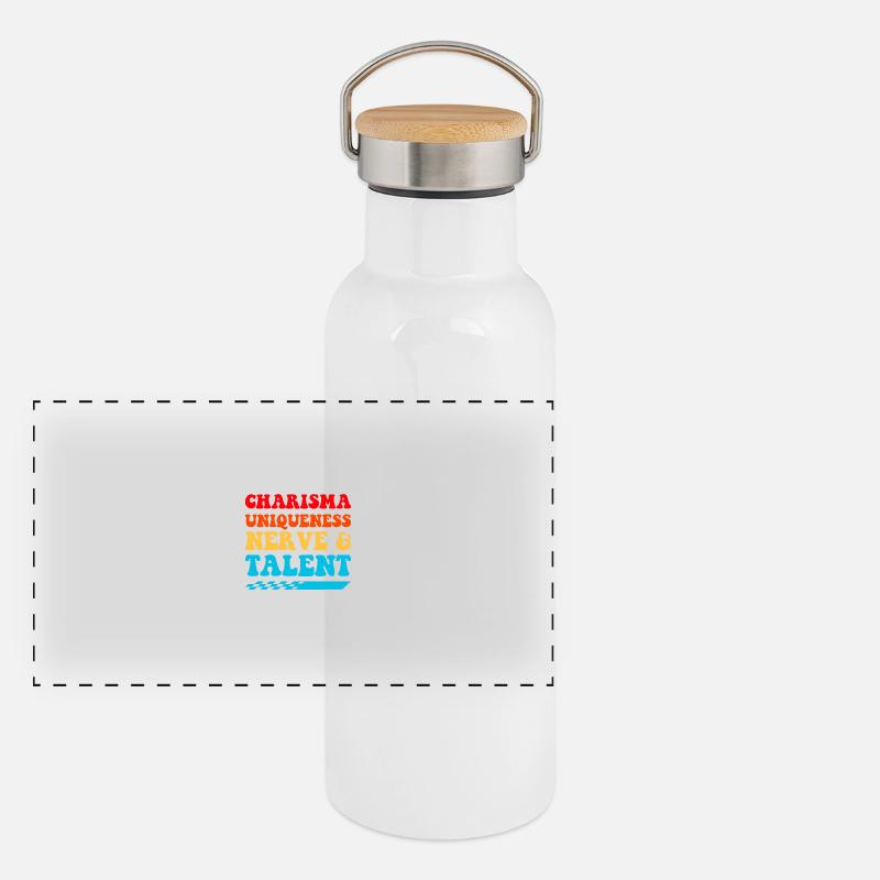 Charisma, Einzigartigkeit, Nerven, Talent, Panorama Thermosflasche mit Bambusdeckel