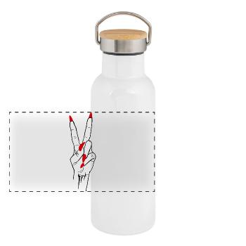 Sieg Frieden Handzeichen - Panorama Thermosflasche mit Bambusdeckel - Weiß - Vorne