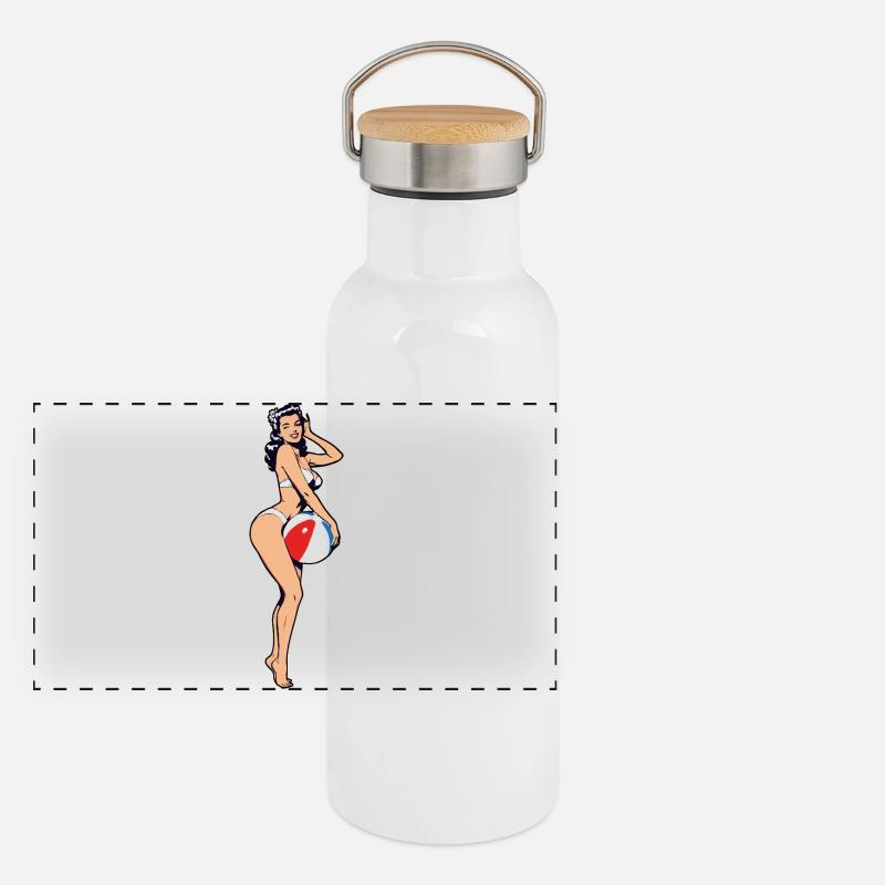 Empreinte de balle de plage pin-up Gourde isotherme avec bouchon en bambou