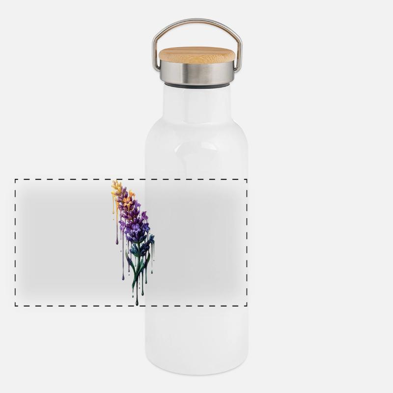 Lavendel mit tropfender Farbe Panorama Thermosflasche mit Bambusdeckel