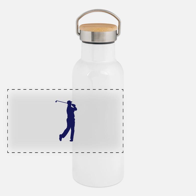 Golfer nach Abschlag Panorama Thermosflasche mit Bambusdeckel