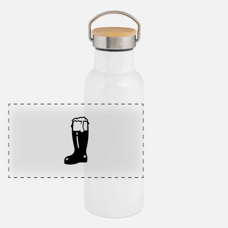 Bierstiefel / beer boot glass (1c) - Panorama Thermosflasche mit Bambusdeckel - Weiß