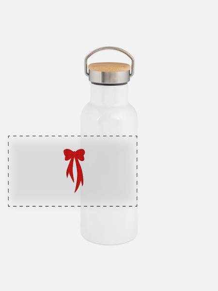 Schleife Schottenmuster - Panorama Thermosflasche mit Bambusdeckel - Weiß