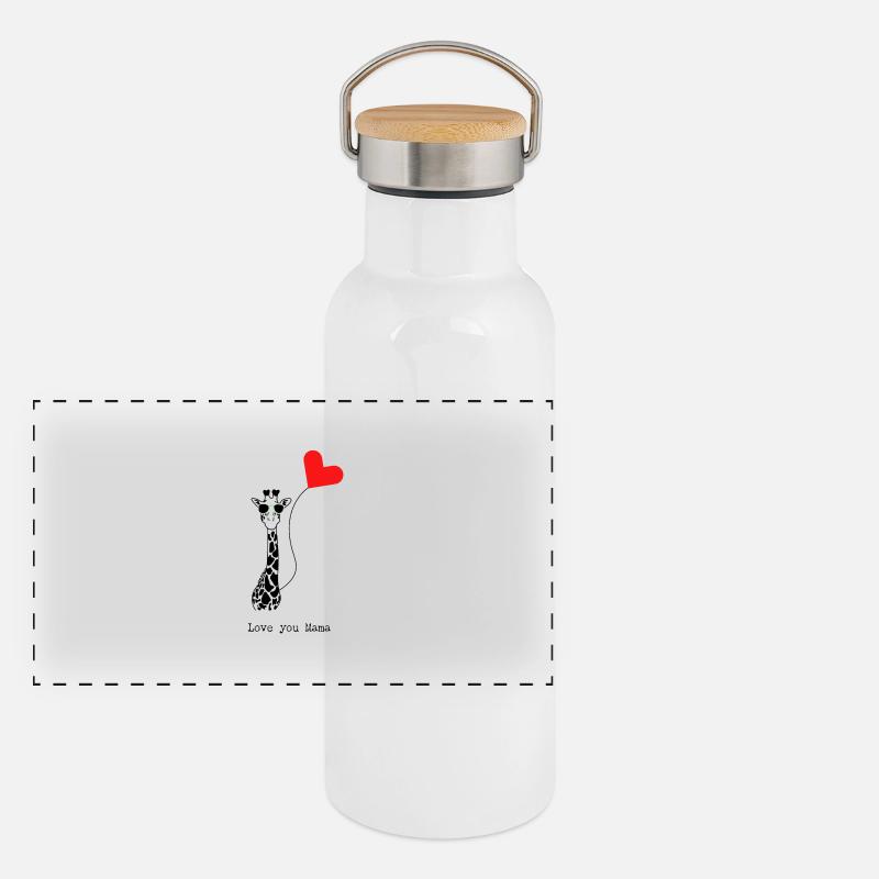 Coole Giraffe mit Herzluftballon - Geschenkidee Panorama Thermosflasche mit Bambusdeckel
