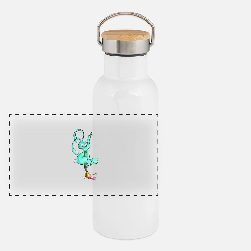 Zeichnerbunny mit Pinsel Panorama Thermosflasche mit Bambusdeckel