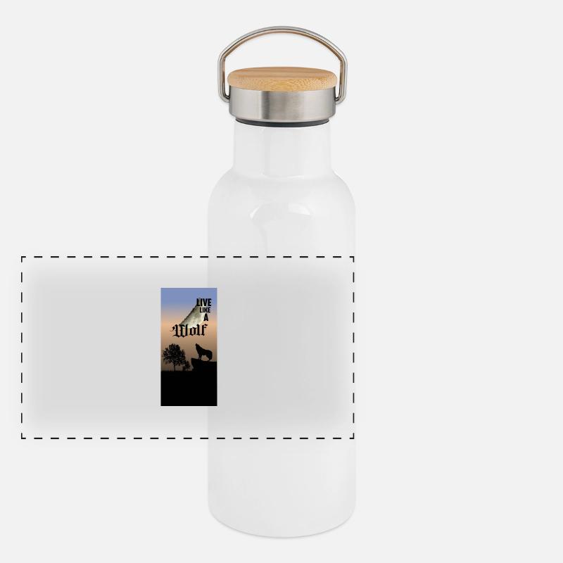 Lebe wie ein Wolf Panorama Thermosflasche mit Bambusdeckel