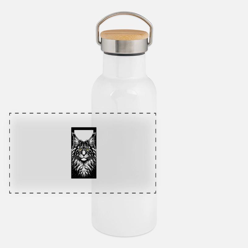Visage de chat Gourde isotherme avec bouchon en bambou