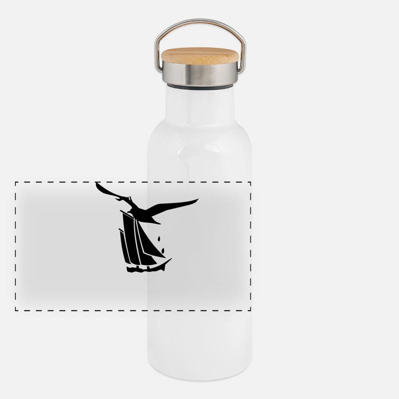 Segelboot / sailboat (2c) Panorama Thermosflasche mit Bambusdeckel