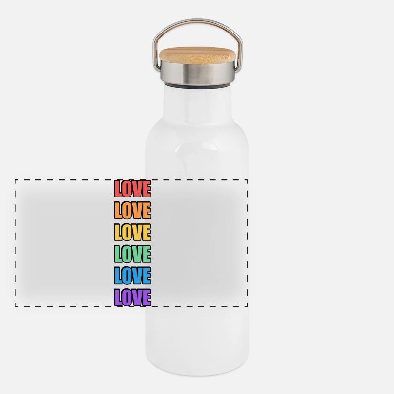 Regenbogen Liebe LGBT Stolz Panorama Thermosflasche mit Bambusdeckel